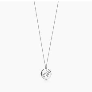 Tiffany Necklace and Tiffany Notes Alphabet Disc Charm Pendant Letter A